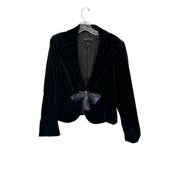 Escada Black Velvet Cotton Blend Tie Front Blazer Size 42